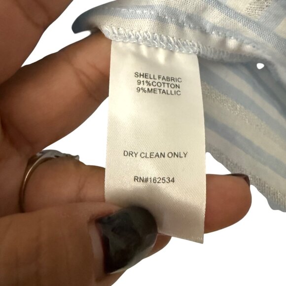 Emily McCarthy Blue Silver Striped Long Sleeve Blouse Top Womens Size Medium - Picture 5 of 5